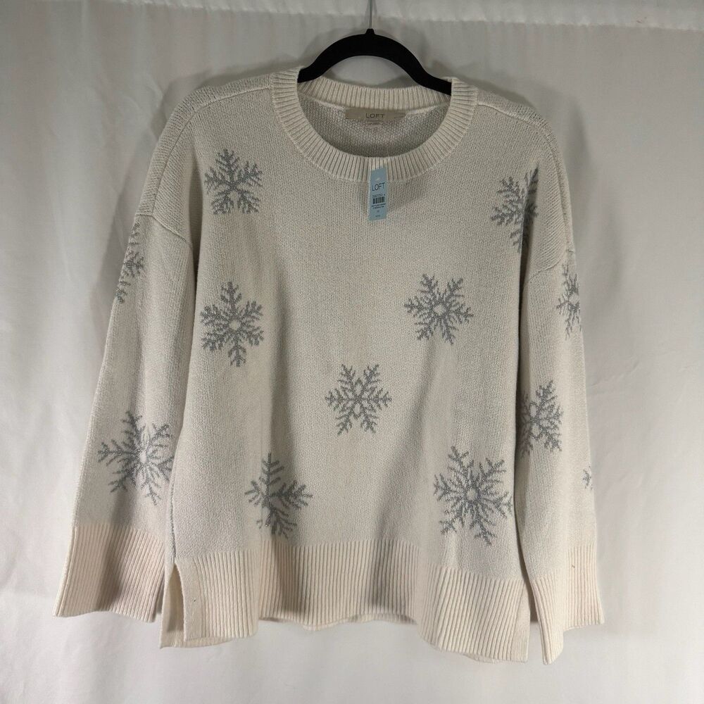 New LOFT Snowflake Sweater Women's MP Petite Blue Knit Crew Neck Pullover